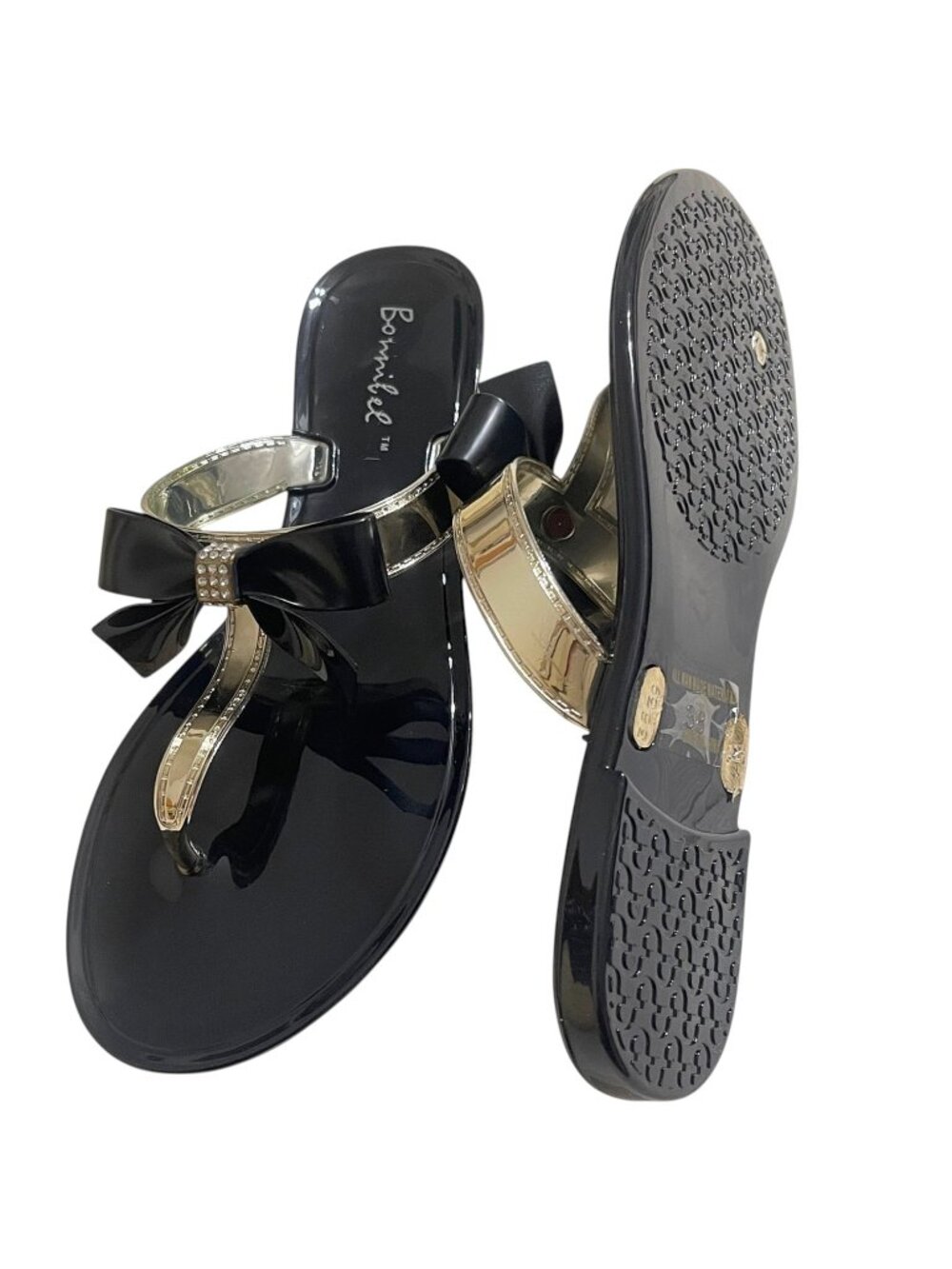 Bonnibel Jewel Bow Sandals – Gold Rhinestone Thong Flats | Women’s Sizes 5.5-10 - Picture 4 of 7